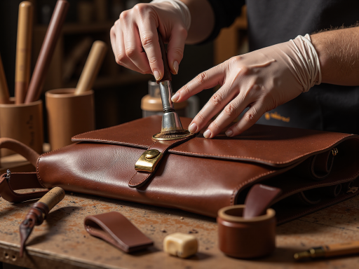 质量检测场景,工作人员正在仔细检查皮革产品质量,体现对品质的重视